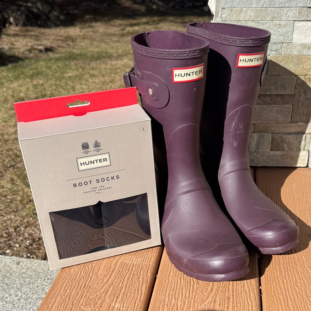 Hunter Original Short Rain Boots size 40with Hunter Boot Socks size L